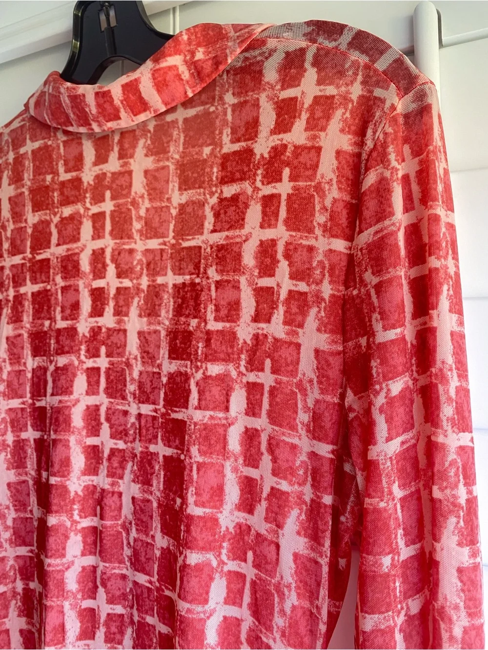Free People Lucky Shirtee Mesh Ruched Coral Abstract Print Medium